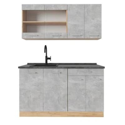 Afbeelding van Vicco Eenpersoonskeuken R Line, Beton/gouden eik, 140 cm , WB Antraciet