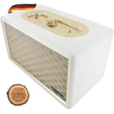 Afbeelding van SCHWAIGER 661712 Retro Bluetooth luidspreker in lederlook met HiFi batterij en jack kabel micro USB kabel, wit