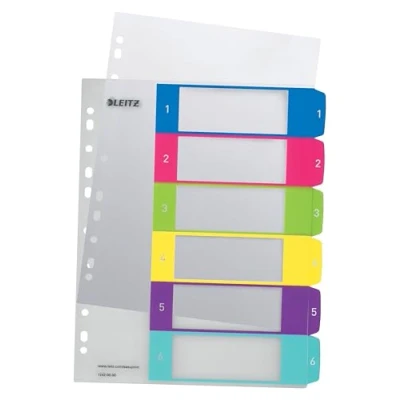 Image de Leitz Intercalaires 1 6, Imprimable sur PC, A4, Extra Large, Plastique Ultra Résistant, Multicolore, WOW, 12420000