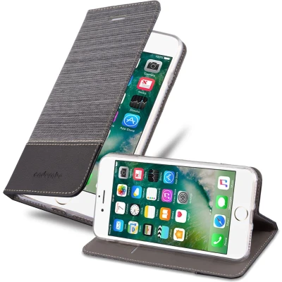 Afbeelding van Cadorabo Hoesje geschikt voor Apple iPhone 7 PLUS / 7S 8 in GRIJS ZWART Beschermhoes met magnetische sluiting, standfunctie en kaartvakje Book Case Cover Etui