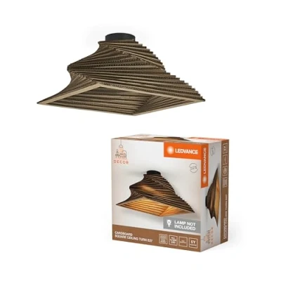 Afbeelding van LEDVANCE plafondlamp Decor Cardboard Square Turn bruin van golfkarton, E27, 400 mm diameter, lampenkap gerecycled materiaal, duurzaam dankzij vervangbare lichtbron, eenvoudig te installeren