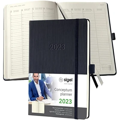 Afbeelding van Sigel Conceptum agenda 2023 weekagenda A5 4 talig black verticale lay out hardcover. SI C2319