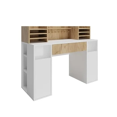 Afbeelding van Vicco Bureau , Wit/Sonoma, 126.8 x 50 cm XL met legplanken