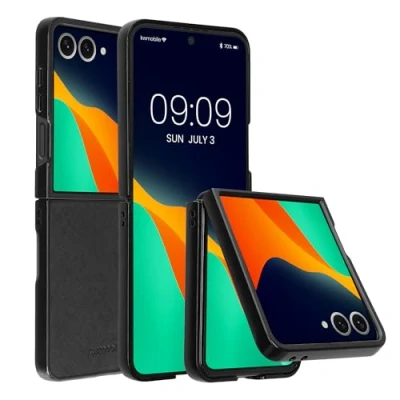 Afbeelding van kwmobile Hoesje geschikt voor Samsung Galaxy Z Flip7 2 delig telefoonhoesje in zwart Imitatieleer