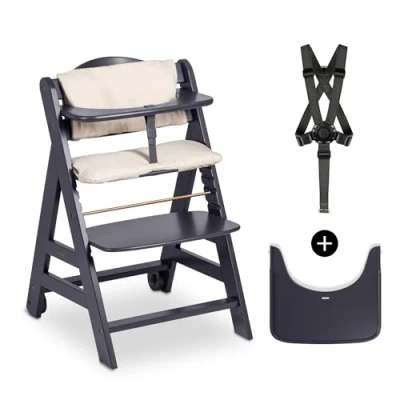 Afbeelding van Hauck Beta+ kinderstoelset FSC® gecertificeerd Hout inclusief wielen en houten tafel Dark Grey