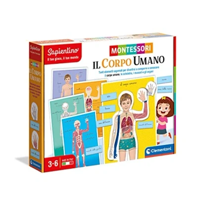Afbeelding van Clementoni 16373 Sapientino Montessori Het menselijk lichaam spel 3 jaar, educatief lichaam, anatomie en taalontwikkeling Made in Italy