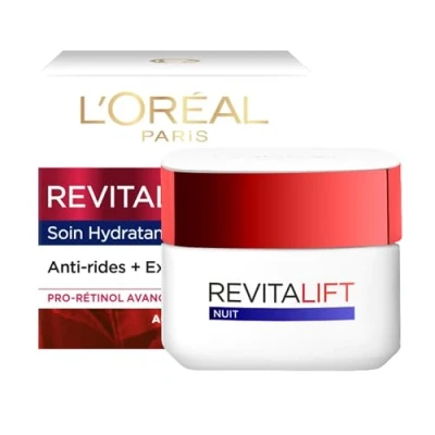 Image de L’Oréal Paris Soin Nuit Hydratant Visage Anti Âge Crème Rides, Extra Fermeté &amp; Tonifiante Enrichi au Pro Rétinol Fibrelastyl Tous Types de Peaux Revitalift 50 ml
