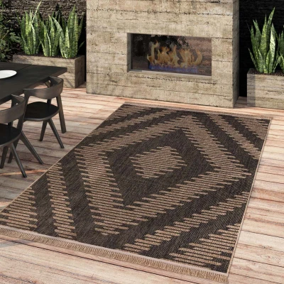 Afbeelding van Jute Buitenkleed Karo Beige/zwart 240x340 Cm