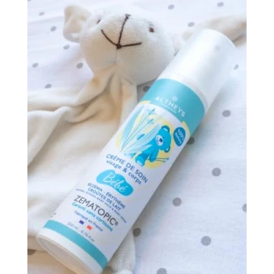 Afbeelding van ALTHEYS Zematopic babycrème eczeem kalmeert, beschermt en herstelt de billen van baby verwijdert melkuitlopers geurvrij cortisonvrij gemaakt in Frankrijk 200 ml