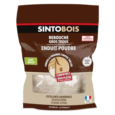 Image de SINTO Enduit poudre rebouche gros trous 1kg Idéal pour reboucher les sur du bois