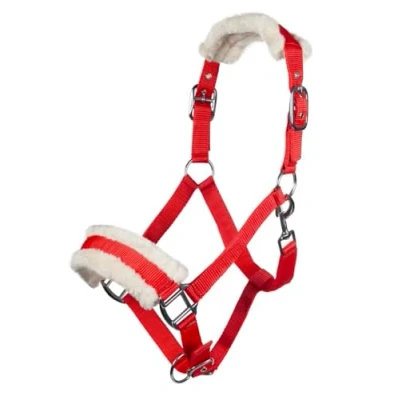 Afbeelding van HKM 11796 Bisschop halster, pluche vulling, rode paardenhalster voor volbloed paarden