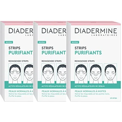 Afbeelding van Diadermine Verpakking met 3 x 6 reinigingsstrips voor het gezicht tegen mee eters en onzuiverheden normale tot gemengde huid actieve talgregeling reinigt de