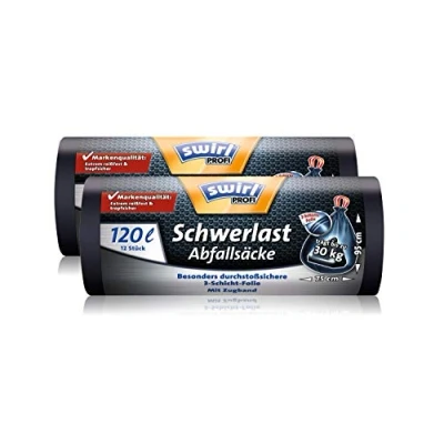 Afbeelding van Swirl Set van 2 robuuste professionele vuilniszakken met trekkoord, 120 liter, scheurvast, rollen à 12 zakken