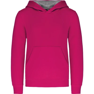 Afbeelding van Kariban Kinder hooded sweater met gecontrasteerde capuchon K453 Fuchsia / Fine Grey