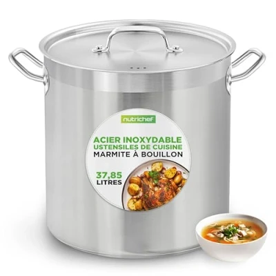 Afbeelding van NutriChef Kookpot 40 Liter Soeppot Roestvrijstalen Soeppan Zware Inductie Kookpan met Deksel en Sterke Handvaten Stoofpot Compatibel de meeste Kookplaten
