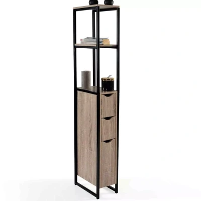 Afbeelding van Meuble WC 3 portes design industriel avec étagères