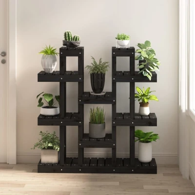 Afbeelding van Plantenstandaard 104,5x25x109,5 cm massief grenenhout zwart