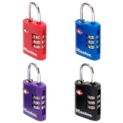 Afbeelding van Hangslot Masterlock 3 cijfer combi TSA set van 2 sloten assorti in willekeurige kleur 30mm