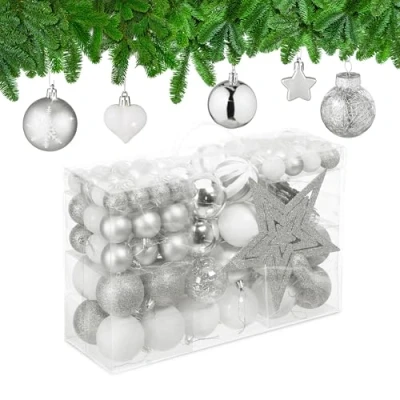 Afbeelding van Relaxdays kerstballen kerstboomversiering kerstboom ballen kunststof set van 101 zilver