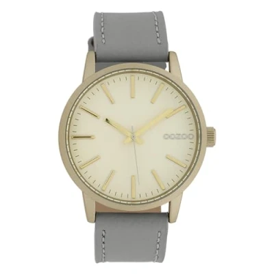 Afbeelding van Oozoo Dameshorloge met lederen band 40 mm goud/crème grijs C10016, Riem