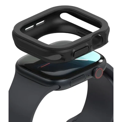 Afbeelding van Ringke Air Sports Hoesje compatibel met Apple Watch Series 10 (42 mm), zacht, flexibel, robuust, schokbestendig, TPU verhoogd frame, zwart