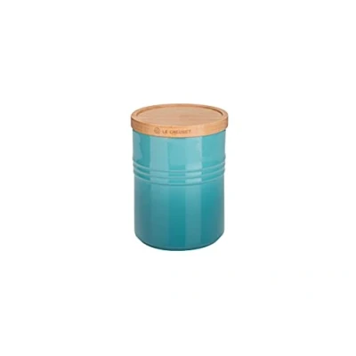Afbeelding van Le Creuset M voorraadpot van keramiek met houten deksel, keramiek, 540 ml, 10 cm, Caribisch blauw, 91044401490099
