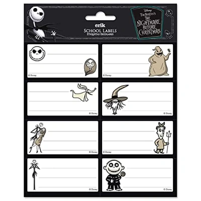 Afbeelding van Grupo Erik Verpakking met 16 zelfklevende etiketten van 8 x 4 cm, Disney, The Nightmare Before Christmas schooletiketten, kerstetiketten, voor notitieboeken en hoezen