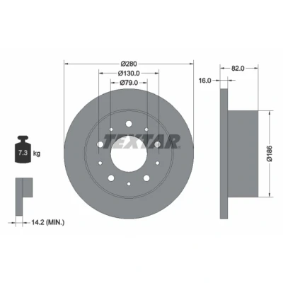 Afbeelding van TEXTAR 92116200 Remschijf 280 16 05/10 130 volledig Zonder wielbevestigingsbout, wielnaaf FIAT: Ducato III Van, Platform / Chassis