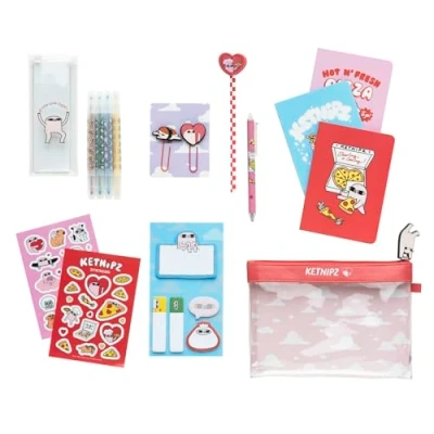 Afbeelding van Grupo Erik Ketnipz schrijfwarenset Inclusief: 1 balpen, potlood papier, 4 markeerstiften, 2 paperclips, 3 A6 notitieboeken, stickers Kawaii schrijfwaren
