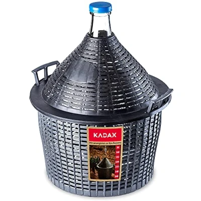 Afbeelding van KADAX glazen fermentatieballon met plastic mand, rubberen stoppen, smalle opening, wijnballon, fles, gallon, gistingsbak, fermentatieballon, gastenemmer (54 l)