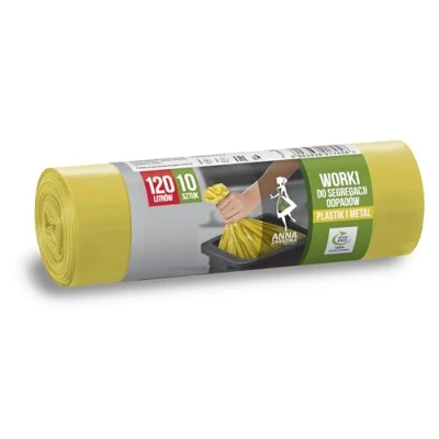 Afbeelding van ANNA ZARADNA ST AZ 017058 Pak met 10 scheurbestendige Vuilniszakken van metaal en kunststof 120 l voor huishoudelijk kantoorafval dik gegranuleerde folie (polyethyleen lage dichtheid, kleur: geel)