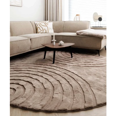 Afbeelding van Fluffy Vloerkleed Rond Carvy Taupe 230 Cm