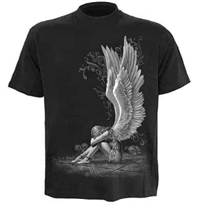 Afbeelding van Spiral Enslaved Angel T shirt voor heren, korte mouwen, zwart, regular fit, L, zwart.