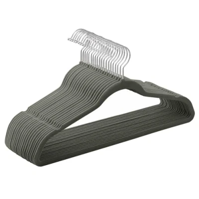 Afbeelding van SONGMICS 20 stuks fluwelen kleerhangers, lengte 41,5 cm, dun, groot draagvermogen, met 360 draaibare haken, voor jassen, overhemden, grijs CRF026G20