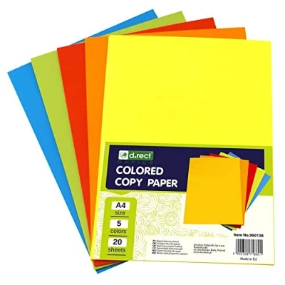 Afbeelding van D.RECT 20 vel papier, A4, 80 g, meerkleurig, 5 verschillende kleuren, 960138, 1 verpakking