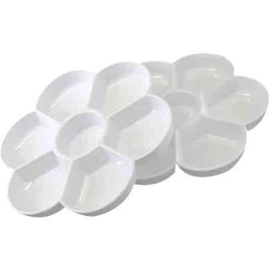 Afbeelding van CHPN Bloemvorm Schilderspalet 16 cm diameter Verf palet Klein verfpalet 2 stuks Wit Schilderpalet Verven Schilderen Kunststof