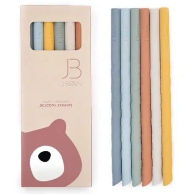 Afbeelding van J.Børn Set van 6 siliconen rietjes met reinigingsborstel Herbruikbaar recht rietje 22 cm Herbruikbare flexibele voor kinderen, feesten, smoothies, milkshakes, warme dranken