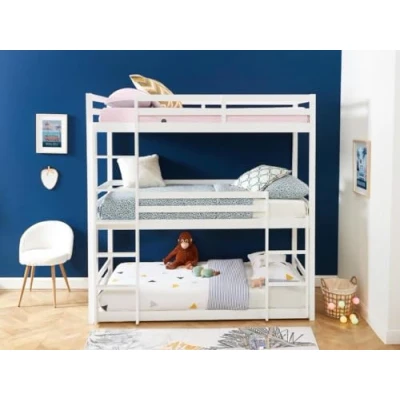 Afbeelding van Driedubbel stapelbed 3 x 90 200 cm Dennen Wit VAGAR L 208 H 210 D 101