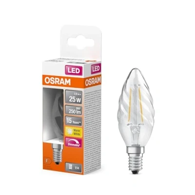 Afbeelding van Osram Classic LED E14 Gedraaid candle Filament Helder 2.8W 250lm 827 Zeer Warm Wit Dimbaar Vervangt 25W