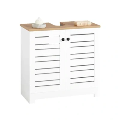 Afbeelding van SoBuy BZR40 W Wastafelonderkast met 2 etages en deuren, opbergkast voor badkamer, 60 x 30 59 cm (l d h)