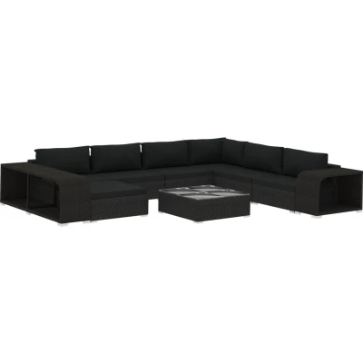 Afbeelding van vidaXL 10 delige Loungeset met kussens poly rattan zwart