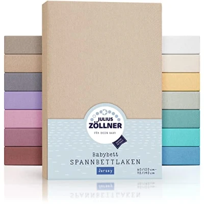 Image de Julius Zöllner Lot de 2 draps Housses en Jersey pour lit bébé et Enfant 100% Coton Certifié Oeko Tex Standard 100 Dimensions : 60 x 120 cm / 70 140 Sable