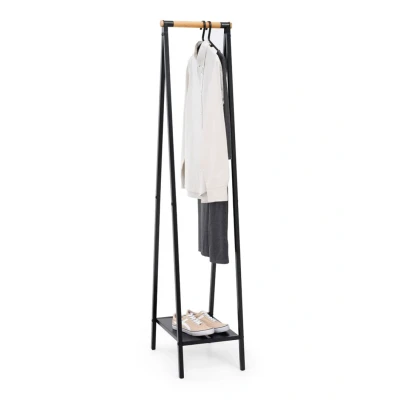 Afbeelding van Brabantia Kledingrek Linn, Compact Vrijstaande rails Kledingopslag Ophangen, luchten of drogen Robuust stalen frame en bamboestok 47,6cm x 34cm 170cm Zwart