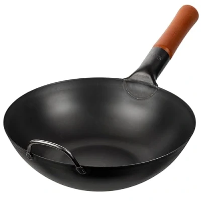 Afbeelding van YOSUKATA wok van koolstofstaal, 30 cm en koekenpannen, Chinese met platte bodem, traditionele Japanse wok, zwarte stalen