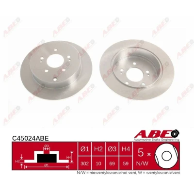 Afbeelding van ABE C45024ABE Remschijf Achteras 302 10 5 volledig MITSUBISHI: Grandis