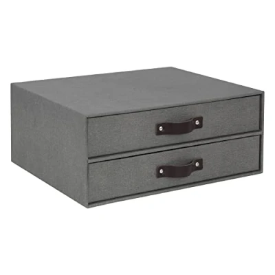 Afbeelding van BIRGER COFFRET 2 TIROIRS POIGNEE CUIR GRISC64