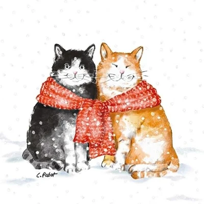 Afbeelding van Set van 20 papieren servetten met winterkattenmotief voor decoupage en servettechniek, 33 x cm