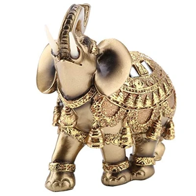 Afbeelding van Goldene Polyresin Elefant Beeldje Skulptur Stamm Reichtum Gl¨¹cklich Verzamelfiguur Geschenk Home Decor Feng Shui Ornament (L)