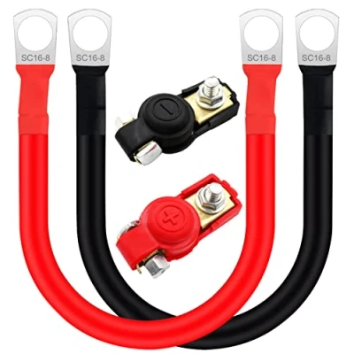 Afbeelding van HuaLiSiJi Batterijkabel met kabelschoen, omvormer, accu, 12 V, 24 omvormerkabel 16 mm², 5 AWG SC16 8, voor auto, vrachtwagen, zonne energie, boot, motorfiets (50 cm + 2 BT)