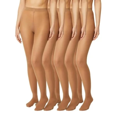 Image de FM London Lot de 5 Collants pour femme confortables avec design extensible noirs 40 deniers, nude et bleu marine construction durable
